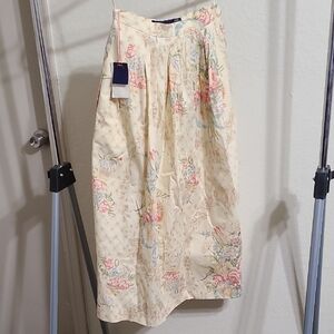 1980s Ralph Lauren Cream Midi Skirt with Pastel Floral Print Vintage With Tag
